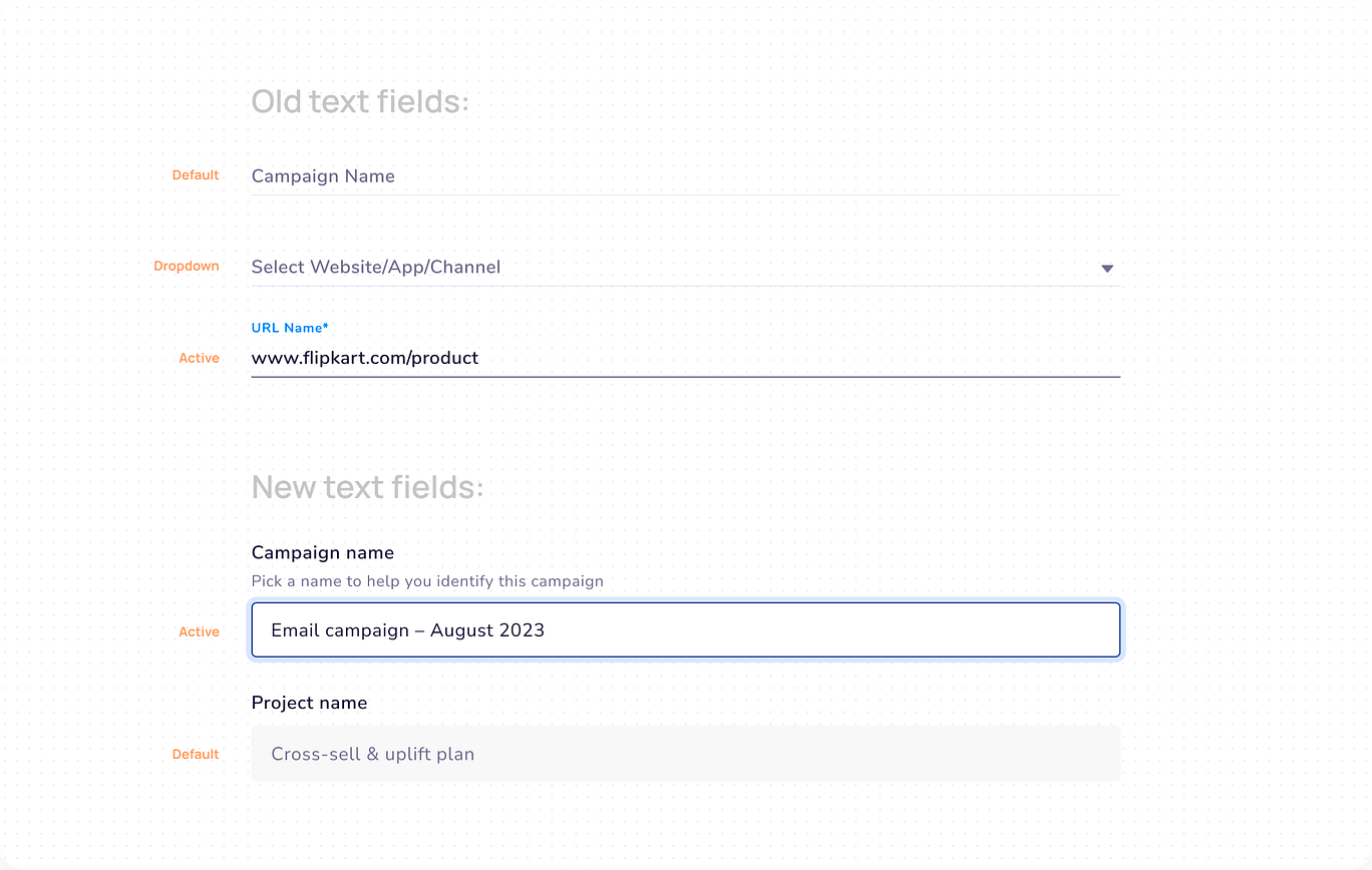 Comparison of earlier line fields with the new boxed text field system