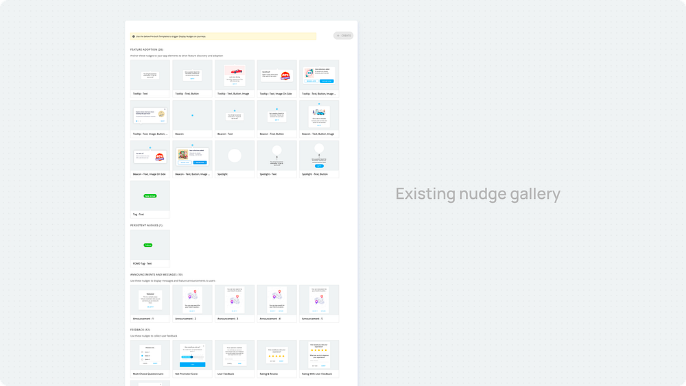 The earlier Nudge Gallery with simple cards and limited contextual guidance